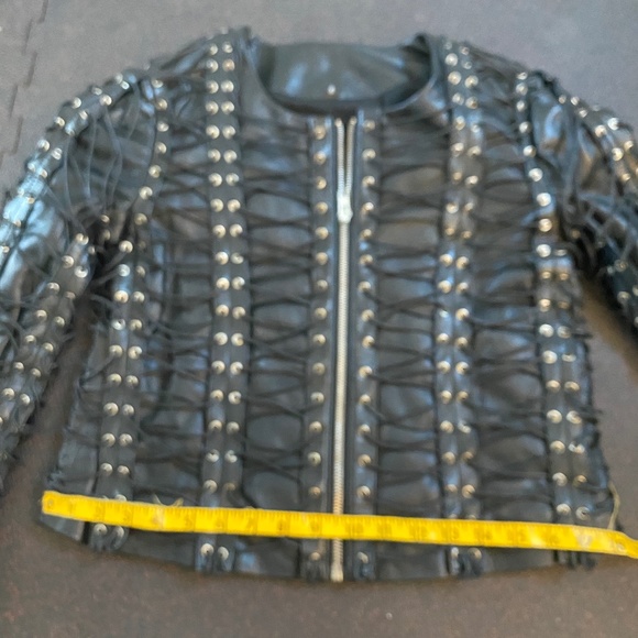 Black leather Biker Jacket with eyelets size Xtra small to small, badass! - Picture 8 of 15